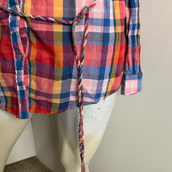 Aerie belted tunic multicolored plaid long sleeve button-up shirt - Picture 3 of 4